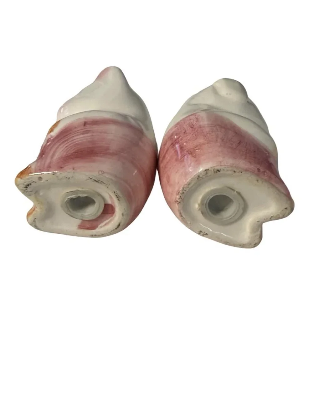 Vintage Ceramic Pig Salt & Pepper Shakers Pink Overalls Big Eyes Pair